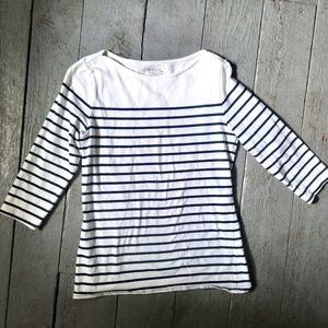 Boatneck blue and white striped 3/4 sleeve top small